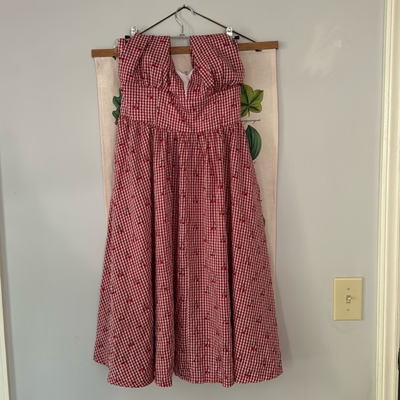 Unique Vintage Cherry Print Gingham dress - Picture 3 of 7